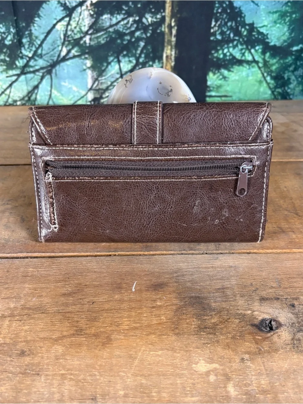 Brown Buckle Organizer Wallet Clutch Bifold Zip Pocket Western Style